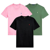 3 PACK – T-SHIRTS EN COTON COUPE SLIM HOMMES - ROSE • VERT • NOIR / S